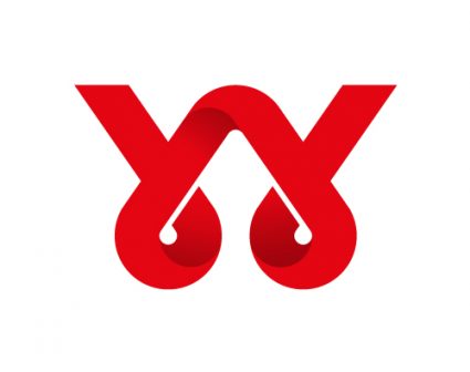 红色飘带W标志设计